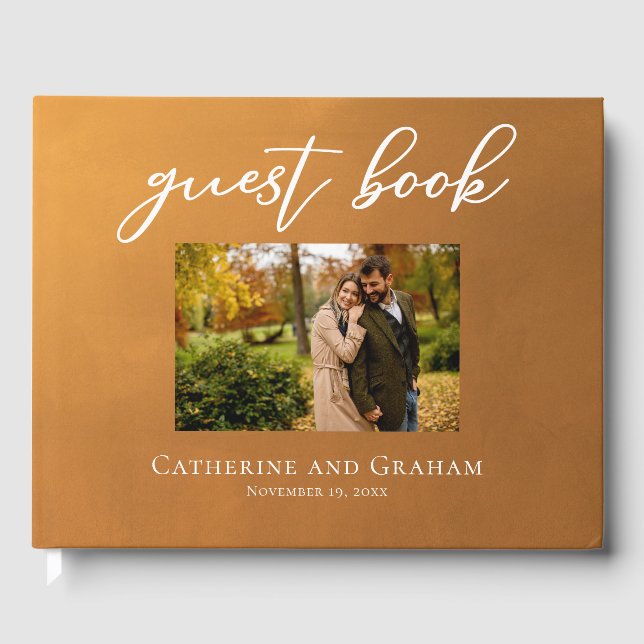 Rustikales Gold Verlobung Foto Bohemische Hochzeit Gästebuch (Vorderseite)