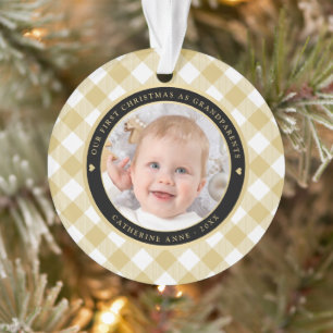 Rustikales Gold White Kariert First Grandeleltern  Ornament