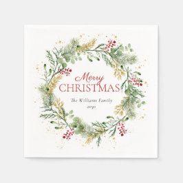 Rustikales Gold Winter Greenery Wreath Frohe Weihn Serviette