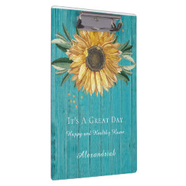 Rustikales Golden Sunflower Aquamarin Blauer Barnh Klemmbrett