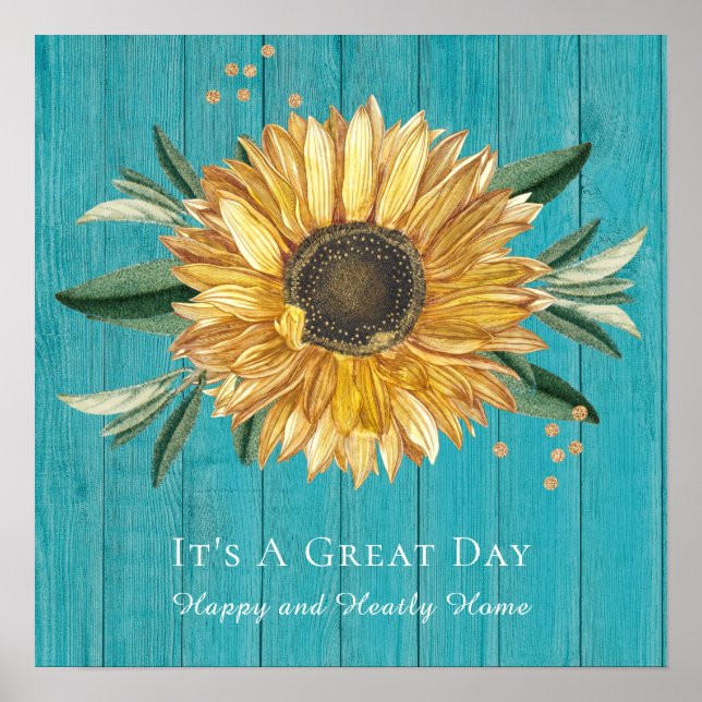 Rustikales Golden Sunflower Aquamarin Blauer Barnh Poster (Vorne)
