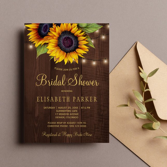Rustikales goldenes Sonnenblumen Brautparty aus ed Einladung (Von Creator hochgeladen)