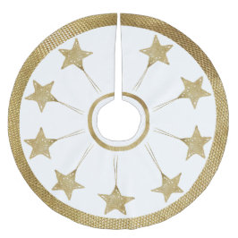 Rustikales goldenes Sternenmuster auf Weiß Polyester Weihnachtsbaumdecke