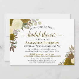Rustikales goldfarbenes Brautparty mit Blumenmuste Einladung