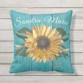 Rustikales goldgelbes Sonnenblumen Aquamarines Hol Kissen