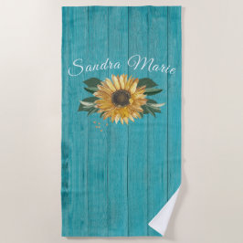 Rustikales goldgelbes Sonnenblumen Aquamarines Hol Strandtuch