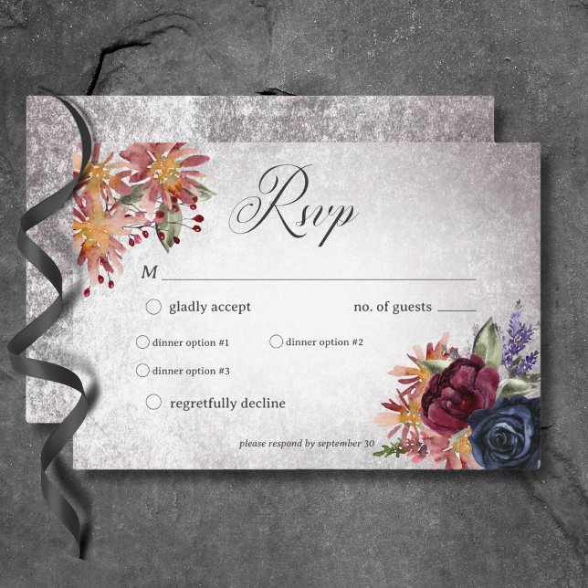 Rustikales Gotisches Abendessen zu Hochzeiten RSVP Karte (Rustic Gothic Colors Halloween Wedding Dinner RSVP Card)