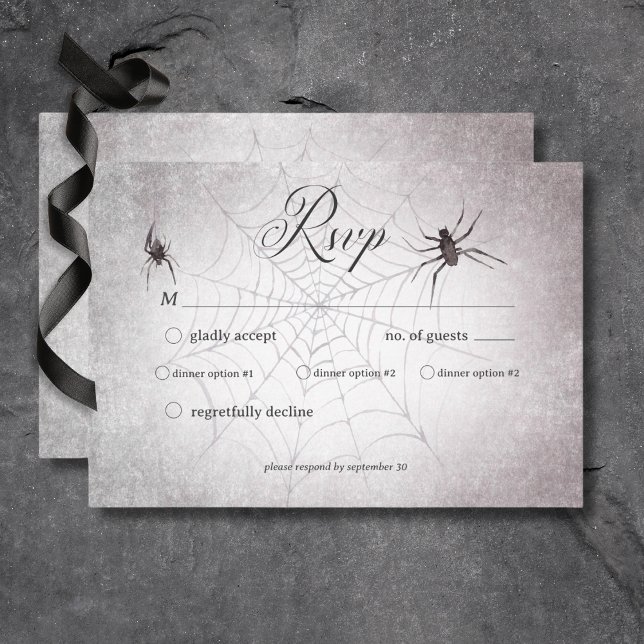 Rustikales Gotisches Schwarz & Burgund Halloween-A RSVP Karte (Von Creator hochgeladen)
