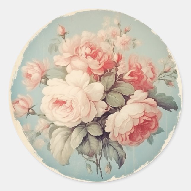 Rustikales Grace, rosa Shabby Chic Runder Aufkleber (Vorderseite)