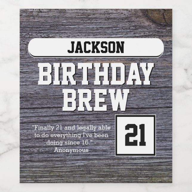 Rustikales Grau 21. Brew Happy Birthday Beer Bottl Weinetikett (Einzelnes Label)