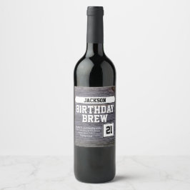 Rustikales Grau 21. Brew Happy Birthday Beer Bottl Weinetikett