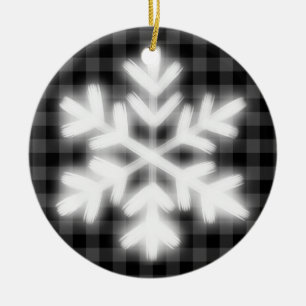 Rustikales Grau-Schwarz-Karo-Muster frostiger Schn Keramik Ornament