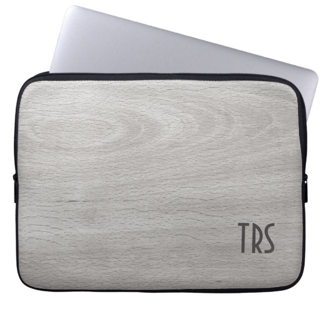 Rustikales Grau Wood Grain Monogramm Laptopschutzhülle (Vorderseite)