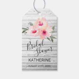 Rustikales graues Aquarell Rosa Brautparty Geschenkanhänger