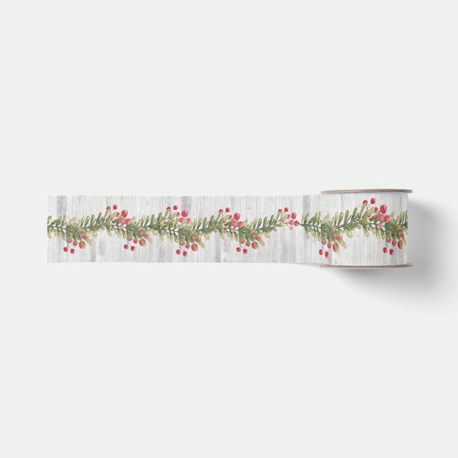 Rustikales graues Barnboard Holly and Red Berries  Ripsband (Vorderseite)