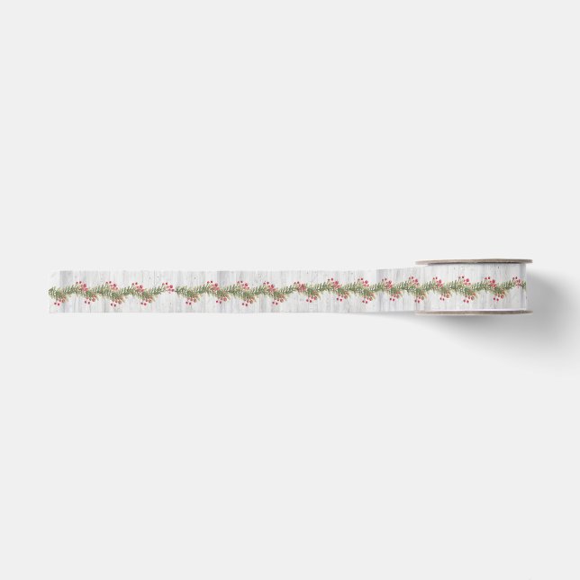 Rustikales graues Barnboard Holly and Red Berries  Ripsband (Vorderseite)