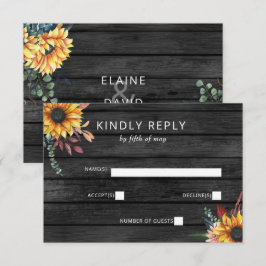 Rustikales graues Barnholz Land Sonnenblumen Hochz RSVP Karte
