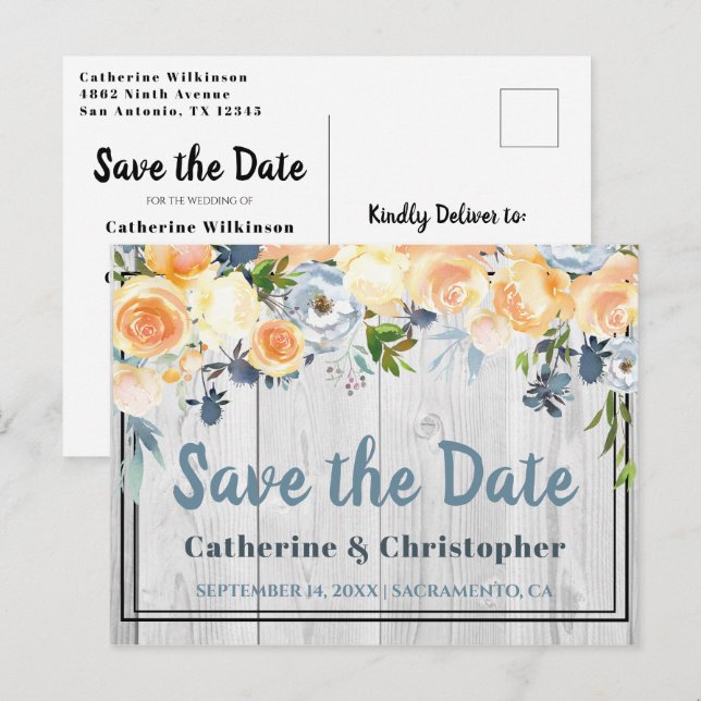 Rustikales graues Barnwood Floral Save the Date Postkarte (Vorne/Hinten)