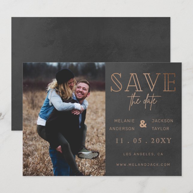 Rustikales Graues handgeschriebenes Foto Save the  Save The Date (Vorne/Hinten)