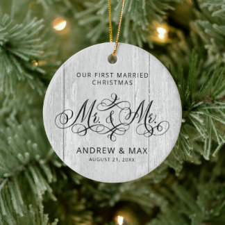 Rustikales graues Holz Personalisiert Mr. & Mr. Ga Keramik Ornament