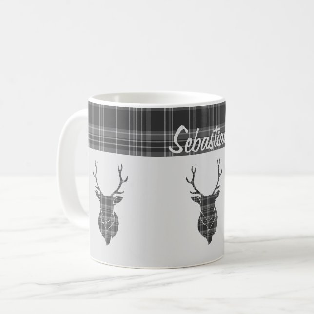 Rustikales graues Tartan Muster und Steg Head Antl Kaffeetasse (Vorderseite Links)