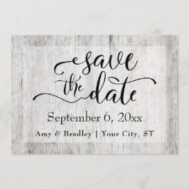 Rustikales graues Wetter-Holz Hochzeit speichern d Save The Date