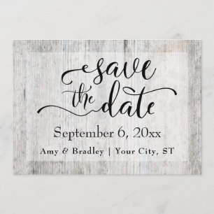 Rustikales graues Wetter-Holz Hochzeit speichern d Save The Date