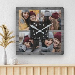 Rustikales Grauholz 4 Bilder Familienfotografie Co Quadratische Wanduhr