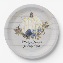 Rustikales Grauholz-Navy-Floral-Pumpkin-Kinderdusc Pappteller