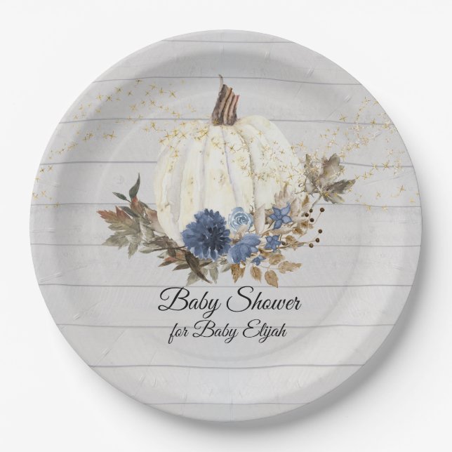 Rustikales Grauholz-Navy-Floral-Pumpkin-Kinderdusc Pappteller (Vorderseite)