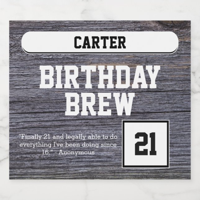 Rustikales Gray 21. Brew Happy Birthday Bierflaschenetikett (Einzelnes Label)