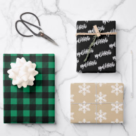 Rustikales Green Black Buffalo Kariert Frohe Weihn Geschenkpapier Set