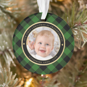 Rustikales Green Black Kariert First Großeltern Fo Ornament