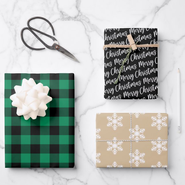 Rustikales Green Buffalo Kariert Frohe Weihnachten Geschenkpapier Set (Vorderseite)