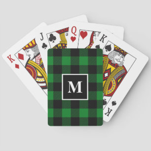Rustikales Green Buffalo Kariert Monogram Spielkarten