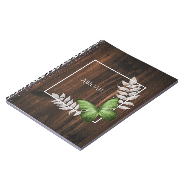 Rustikales Green Butterfly Personalisiertes Notebo Notizblock (Linke Seite)
