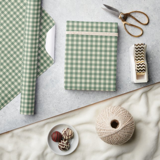 Rustikales Green Gingham Moderne Weihnachten Geschenkpapier (Kunsthandwerk)