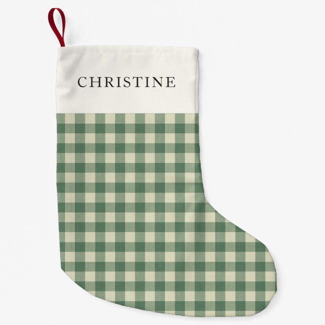 Rustikales Green Gingham Moderne Weihnachten Kleiner Weihnachtsstrumpf (Vorderseite)