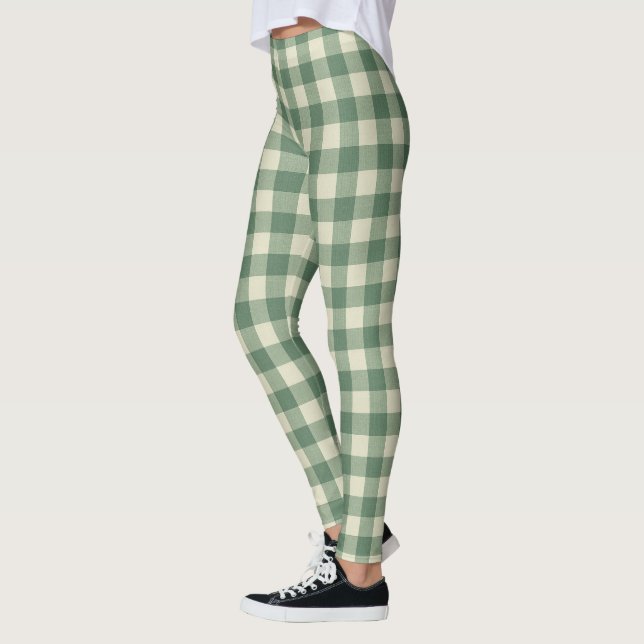 Rustikales Green Gingham Moderne Weihnachten Leggings (Links)