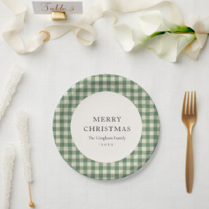 Rustikales Green Gingham Moderne Weihnachten Pappteller