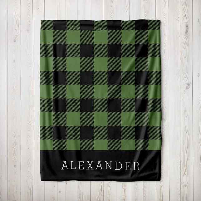 Rustikales Green und Black Buffalo Karo Monogram Fleecedecke (Von Creator hochgeladen)