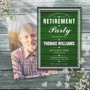 Rustikales Green Wood Panels Foto Retirement Party Einladung