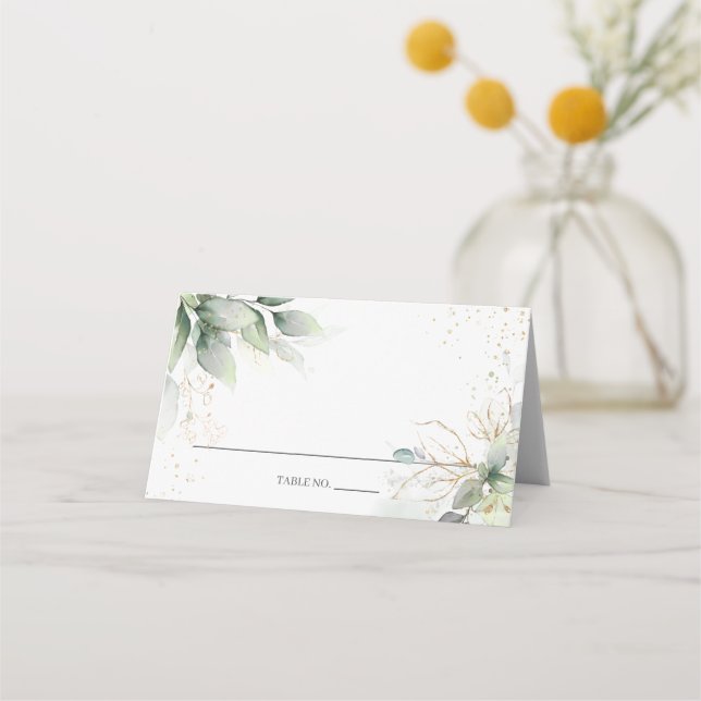 Rustikales Greenery Gold Foliage Wedding Brautpart Platzkarte (Vorderseite)