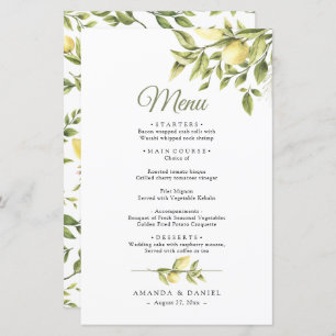 Rustikales Greenery Lemons Wedding Menu