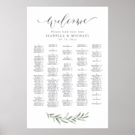 Rustikales Greenery Script Alphabetischer Sitzplan Poster