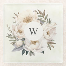 Rustikales Greenery White Floral Monogram Wedding
