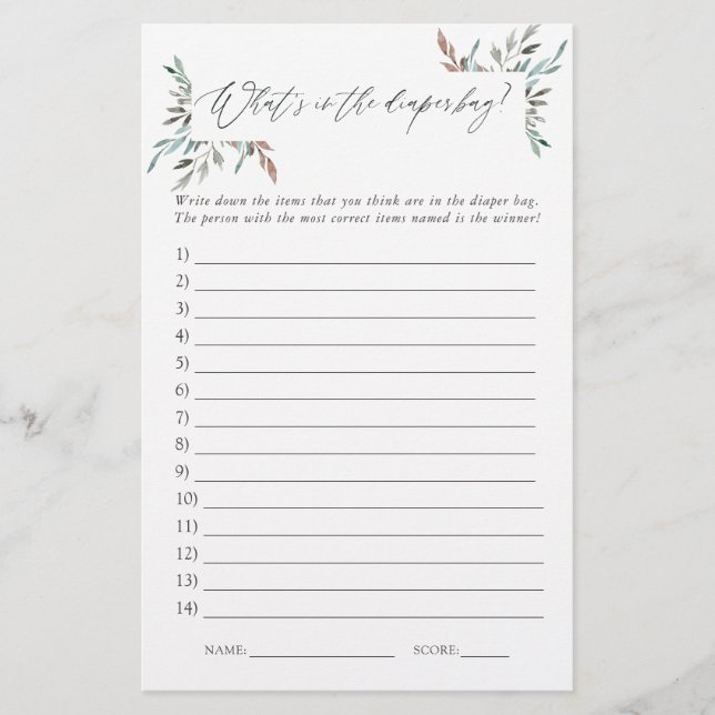 Rustikales Greenery Winter Babydusche Windwaschwas (Vorderseite)