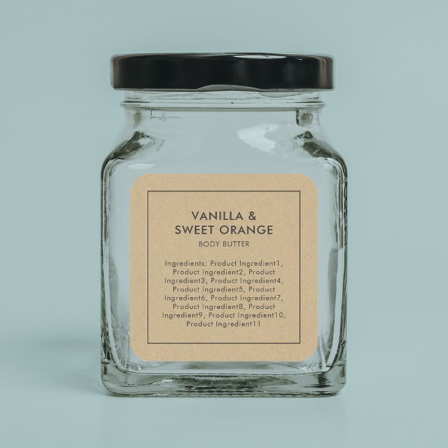 Rustikales Grey Border List of Ingredients Kraft L Quadratischer Aufkleber (Von Creator hochgeladen)