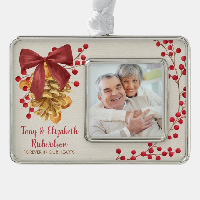 Rustikales Großeltern-Foto Weihnachten Rahmen-Ornament Silber (Vorderseite)