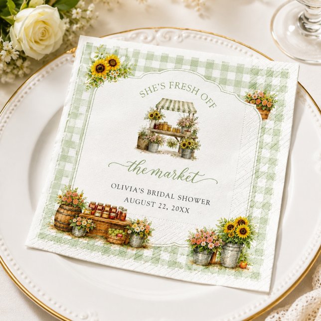 Rustikales Grün Gingham Sie ist frisch auf dem Mar Serviette (Rustic Green Gingham She's Fresh Off The Market Napkins)